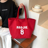 UAKISS  -  Big Canvas Tote Bags For Women Letter Prints Pure Color Large Capacity Shoulder Shopper Totes 2024 Casual Street Fashion Handbag