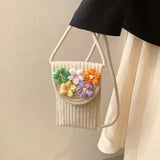 UAKISS  -  New Straw Woven Bag Mobile Phone Bag Female Summer Net Red Wool Flower Mini Mobile Phone Bag and One Should