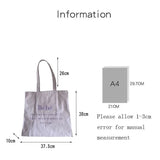 UAKISS  -  Women Canvas Tote Purse Fabric One Shoulder Side Bag  Letter Embroider Handbag Casual Shopper Reusable Shopping Bag For Girl