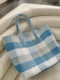 UAKISS  -  Women's PVC Candy Color Woven Handbag Causal Tote Bags Fashion Large Capacity Vegetable Basket Bag Plastic Hnadle Beach Bag