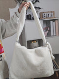 UAKISS  -  Solid Color Soft Fluffy Plush Women Messenger Bags Large Capacity Female Casual Tote Winter Lamb Faux Fur Ladies Shoulder Bag