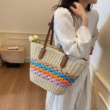 UAKISS  -  Big Straw Weave Tote Bags for Women 2025 Spring Korean Fashion Summer Shoulder Bags Lady Handbags Females Beach Bag