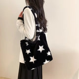 UAKISS  -  Fluffy Vintage Star Casual Women's Handbags Korean Sweet Simple Fashion Shoulder Bag Tender Chic Kawaii High-capacity Tote Bags