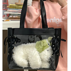 Uakiss JK Uniform Tote Bags Women Harajuku Transparent Detachable Shoulder Bag Subculture Sweet Girls Ribbon DIY Ita Bolso Mujer