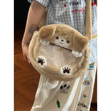 Uakiss Cute Dog Womens Backpackc Plush Fluffy Transparent Jk Lolita Small Shoulder Bag Casual Fashion Cartoon Harajuku Female Bag