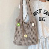 UAKISS  -  Knitted Hollow Shoulder Bag Underarm Bag Large Capacity Flower Crochet Bag Shopping Totes Casual Beach Bag Commuting Bag