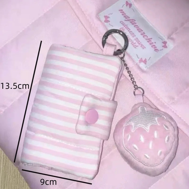 Uakiss Pink Striped Korean Style Coin Bags Canvas Casual Card Holder Square Small Wallet Zipper Design Chic Purse Storage Bag Girl Gift