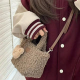 UAKISS  -  2024 Winter Kawaii Fluffy Crossbody Bag All Match Solid Cartoon Cute Pendants Women's Handbags Fashion Sweet Y2k Shoulder Bags