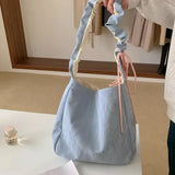 UAKISS  -   Pleated Fashion Womens Shoulder Bag Blue Sweet Casual String Handbag Elegant Cute Literary All-match Female New Casual Bag