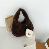 UAKISS  -  Winter Fashion Daily Women's Plush Handbag Autumn Winter Hand Bag Solid Color Simple Casual Tote Lamb Wool Purse