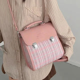 UAKISS  -  College Style Womens Backpack Plaid Cute Pink Sweet Korean Fashion Student Backpack Casual Leather New Female Shoulder Bag