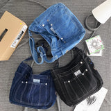 UAKISS  - High Quality Canvas Women'S Shoulder Bag Unisex Denim Blue School Student Shoulder Bag  Casual Messenger Bag Crossbody Bag