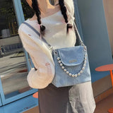 UAKISS  - Korean College Versatile Women Backpacks 2024 New Beaded Girl Crossbody Bags Sweet Fashion PU Leather Women's Shoulder Bag