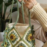 UAKISS  -  Little Original Woven Sunflower Grandmother Check Shoulder Bag, DIY Material, Flower Piece, Spring Gift 2024