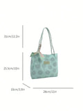 UAKISS  -  Women's Fashionable Commuter Tote Bag, Large Capacity Printed Green Shoulder Bag, Flower Pattern Women Handbag With Silk Scarf