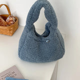 UAKISS  -  Winter Fashion Daily Women's Plush Handbag Autumn Winter Hand Bag Solid Color Simple Casual Tote Lamb Wool Purse