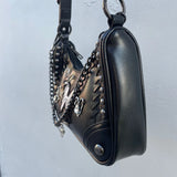 UAKISS  -  Y2k Black Shoulder Bag Skull Butterfly Applique Rivets Heart Chain Handbag American Style Hip Hop Punk Cool Underarm Bag