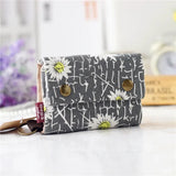 UAKISS  -  Retro Floral Solid Color Card Coin Purse Short Canvas Durable Small Aesthetic Coin Purse Card Wallet Portable Travel Wallet