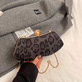 UAKISS  -  Pu Leather Chain Crossbody Bags for Women 2024 Y2K Korean Fashion Handbags Small Luxury Party Leopard Shoulder Bag