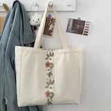 UAKISS  -  Retro Embroidery Flower Canvas Shoulder Bag for Women Large Capacity Cotton Travel Bags Eco Reusable Female Commute Tote Handbag