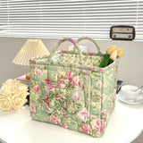 UAKISS  -  Sweet Floral Women's Bento Handbags Retro Patchwork Ladies Tote Shoulder Bags Retro Flower Female Storage Shopper Bag Purse