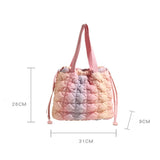 UAKISS  -  Fashion Bubble Nylon Shoulder Bags Women Simple Cute Pleated Bucket Bag with Drawstring Female Versatile Large Capacity Handbag