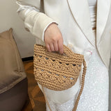 UAKISS  - Handmade Woven Shoulder Bag For Women 8 Colors Knitting Handbag Small Tote Ladies Spring Summer Shopper Purse Travel Bag Beach