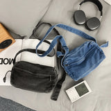 UAKISS  - Simple Solid Women Canvas Bag Female Washed Denim Shoulder Bag Girl Boy Leisure Crossbody Bag College Student Travel Handbag