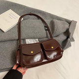 UAKISS  -  Small PU Leather Double Pockets Underarm Bags for Women 2024 Y2K Ladies Shoulder Bag Females Tote Bag Retro Handbags