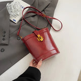 UAKISS  -   Small PU Leather Bucket Crossbody Bags for Women 2024 Winter Y2K Trend Female Fashion Females Shoulder Bag Handbags