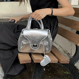 UAKISS  -   Fashion Women Backpacks  New Trend Silver PU Chains Shoulder Bags Individuality Casual Daily Commute Bolso Mujer