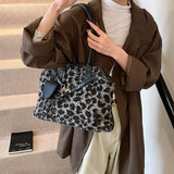 UAKISS  -  Retro Leopard Tote Bag for Women 2024 Winter Trend New Fashion Y2K Handbags Females Travel Luxury Design Shoulder Bags