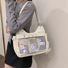 Uakiss Cute Cat Ita Bag for Women Y2k Fashion Japanese Style Original Casual Lolita Jk Shoulder Bag Literary Transparent Handbag