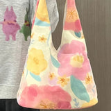 UAKISS  -  Sweet Y2k Flower Print Women's Handbags Harajuku Streetwear Shoulder Underarm Bag Fashion Kawaii Canvas Tote Bags High-capacity