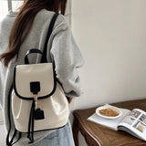 UAKISS  -  White Elegant Womens Backpack Korean Style Fashion Leather Casual Backpacks Contrast Color Female Simple Aesthetic Bags