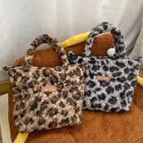 UAKISS  -  Autumn Winter Fashion Plush Leopard Print Handbag Canvas Shoulder Bag Adjustable Crossbody Bags With Zipper