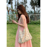 UAKISS  -  1 Pc Korean Chic Floral Shoulder Bag for Girl Sweet Vintage Flower Series Crossbody Bag outdoor High Capacity Student Tote Bag