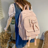 UAKISS  -  High-capacity Kawaii Girls Plaid Bow Backpack Sweet Y2k Cute Children Schoolbags Women Fashion Ins Casual Backpacks for Students