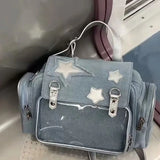 UAKISS  -  Y2K Mochilas Para Mujer Fashion Silver Star Patchwork Crossbody Shoulder Bags Female Harajuku Large Capacity Girls Backpack