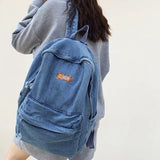 UAKISS  -   Canvas Vintage College Backpack Women Laptop Denim School Backpack Fashion Girl Travel Bookbag  Ladies Leisure Kawaii Bag