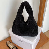 UAKISS  -  Winter Fashion Daily Women's Plush Handbag Autumn Winter Hand Bag Solid Color Simple Casual Tote Lamb Wool Purse