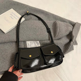 UAKISS  -  Small PU Leather Double Pockets Underarm Bags for Women 2024 Y2K Ladies Shoulder Bag Females Tote Bag Retro Handbags