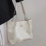 UAKISS  -  White Womens Shoulder Bag Bow Embroidery Elegant Large Capacity Luxury Tote Bag Aesthetic Designer Casual Chain Handbag