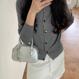 UAKISS  -  Cute Fashion Womens Handbag Casual Pu Leather Korean Popular Elegant Small Shoulder Bag Sweet Silver Female Crossbody Bag