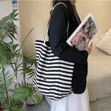 UAKISS  -  Stripe Canvas Tote Bag Large Capacity Handbag Luxury Designer Brands Bags Women's Shoulder Bag Fashion Trend Purse