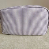 UAKISS  -   Seersucker Cosmetic Bags Women Cute Simple Striped Makeup Bag with Handle Female Large Capacity Travel Toiletries Pouches