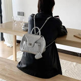 UAKISS  -   Fashion Women Backpacks  New Trend Silver PU Chains Shoulder Bags Individuality Casual Daily Commute Bolso Mujer