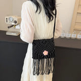 UAKISS  - Bohemian Tassels Straw Bag Woman 2024 Fashion Beach Resort Bag New Trend Crossbody Bags Versatile Style Retro Shoulder Bag