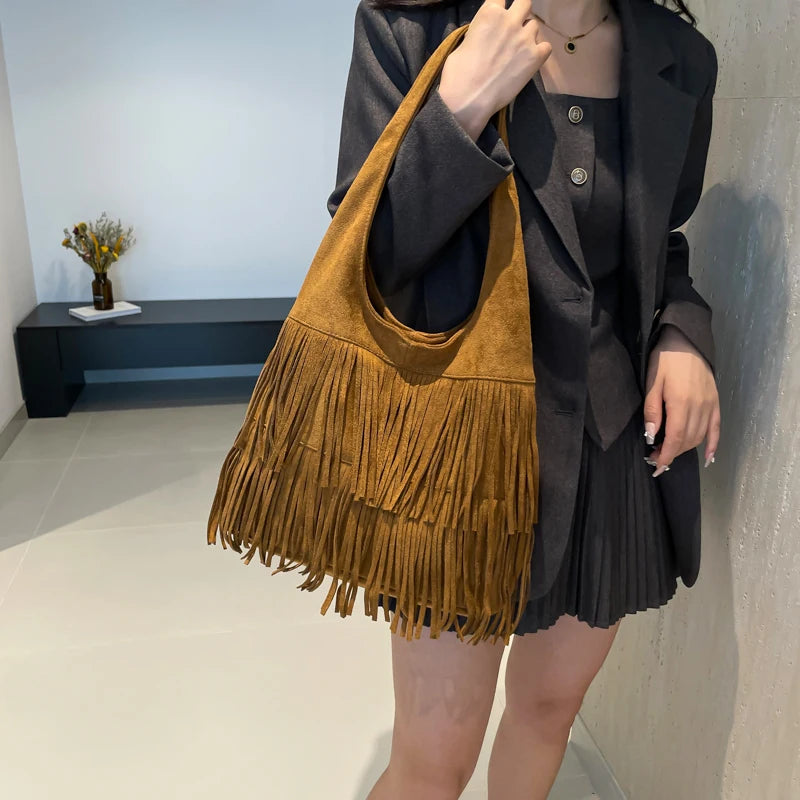 UAKISS  -   Big Tassels Shoulder Bags for Women 2024 Female Trend Y2K Korean Fashion Underarm Bag Lady Handbags and Purses