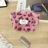 UAKISS  -  Mini Furry Lipstick Bag Classic Retro Europeam Leopard Print Earphone Purse for Women Portable Aesthetic Plush Makeup Bag Wallet